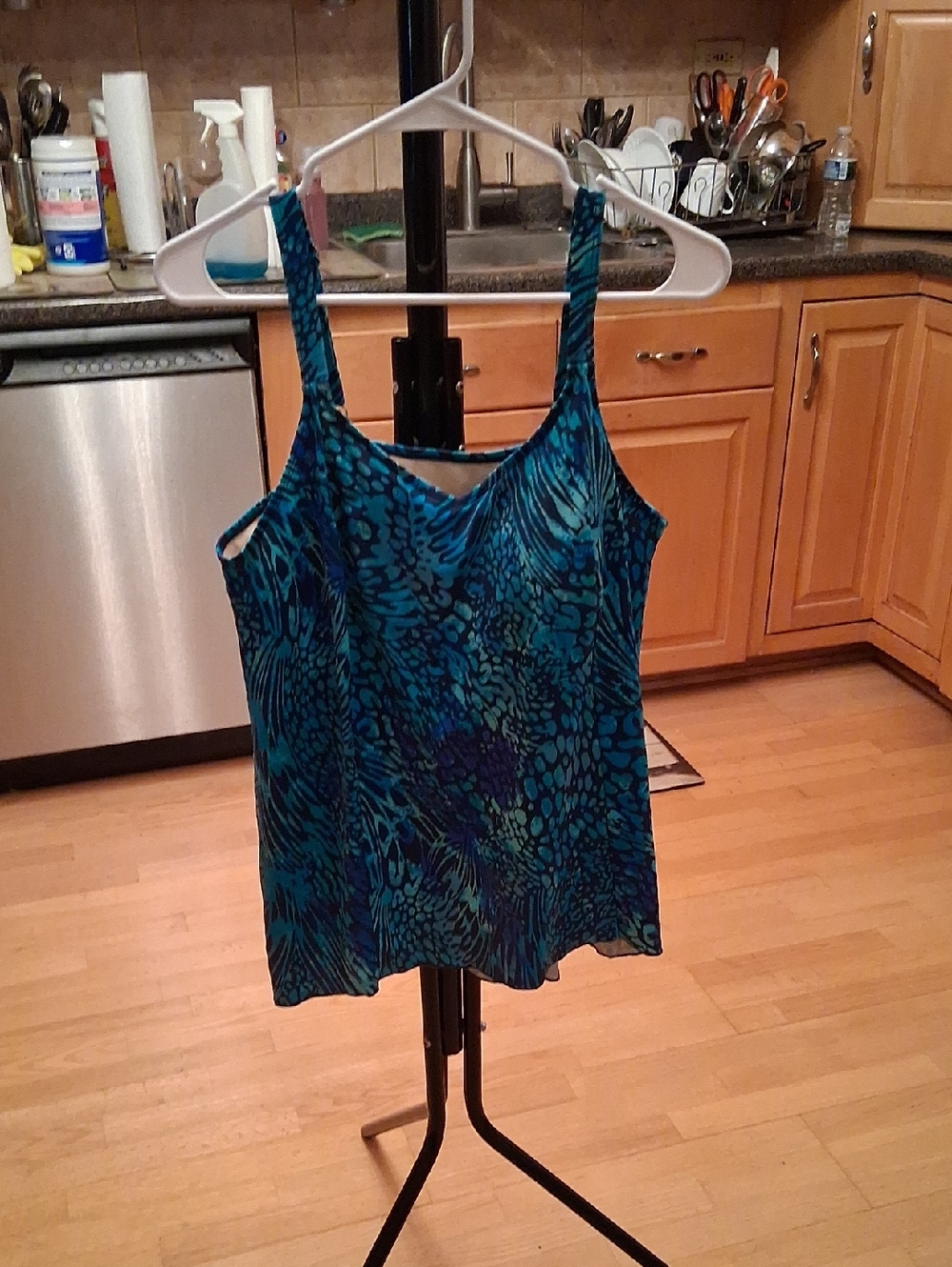 Women's Teal Blue Printed Tankini Top
